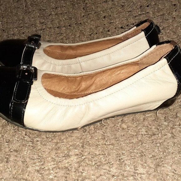 RUDSAK-Canadian Luxury Brand-Patent & Leather Ballet Flats-Taupe/Black-Sz 36-New - Picture 2 of 6